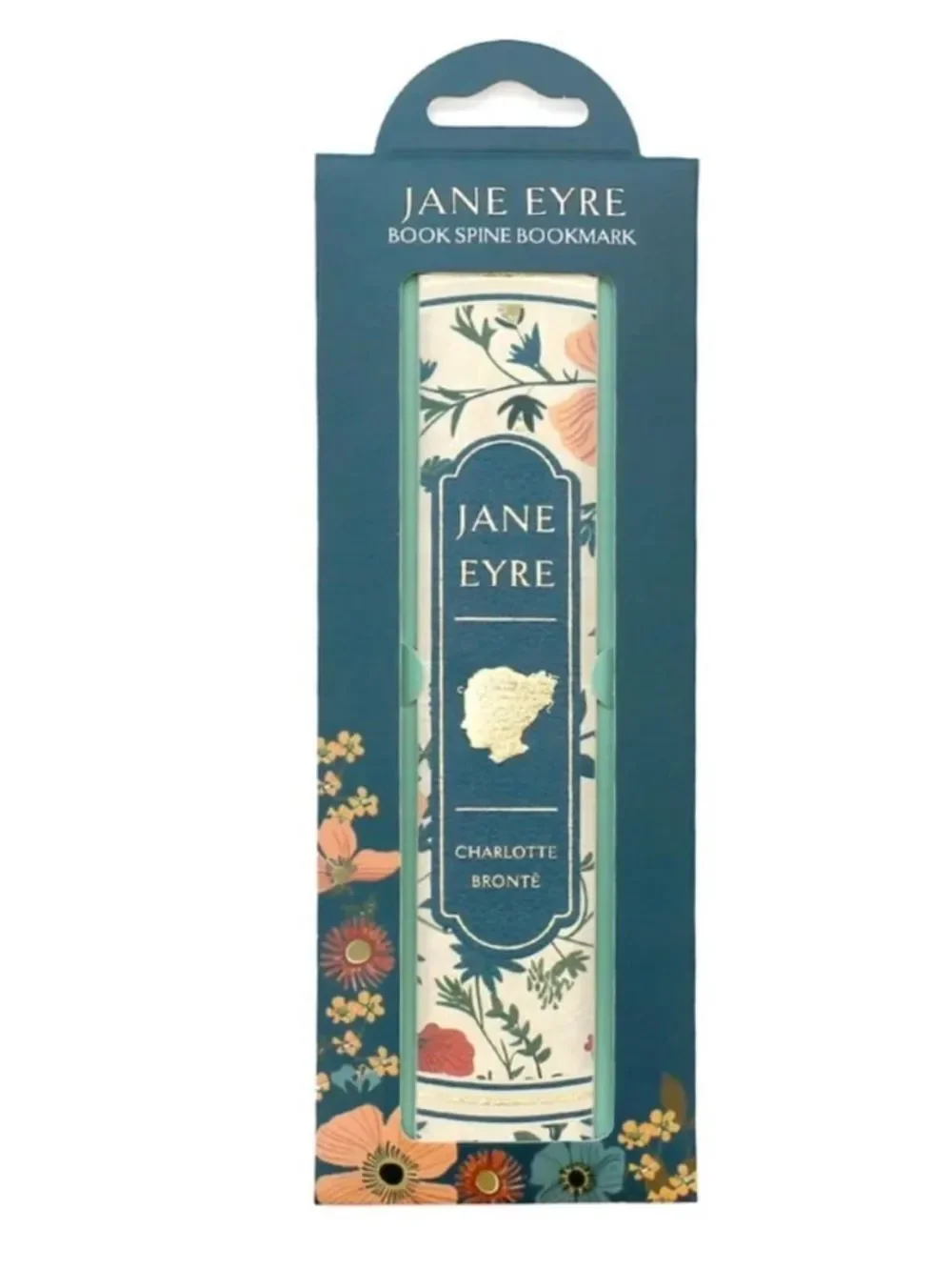Portico Designs JANE EYRE Faux Leather Book Spine Bookmark Teal Blue Floral